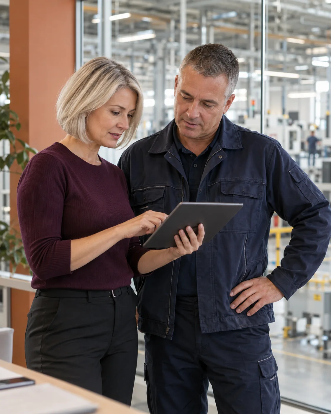 Sfeerbeeld van een productieplanner en teamleider in overleg